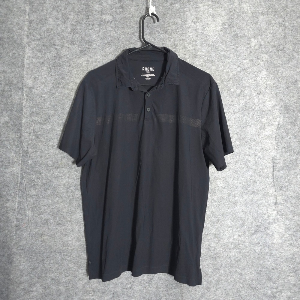 Rhone Delta Pique Polo Men M Black Performance Short Sleeve Tech Stretch Shirt